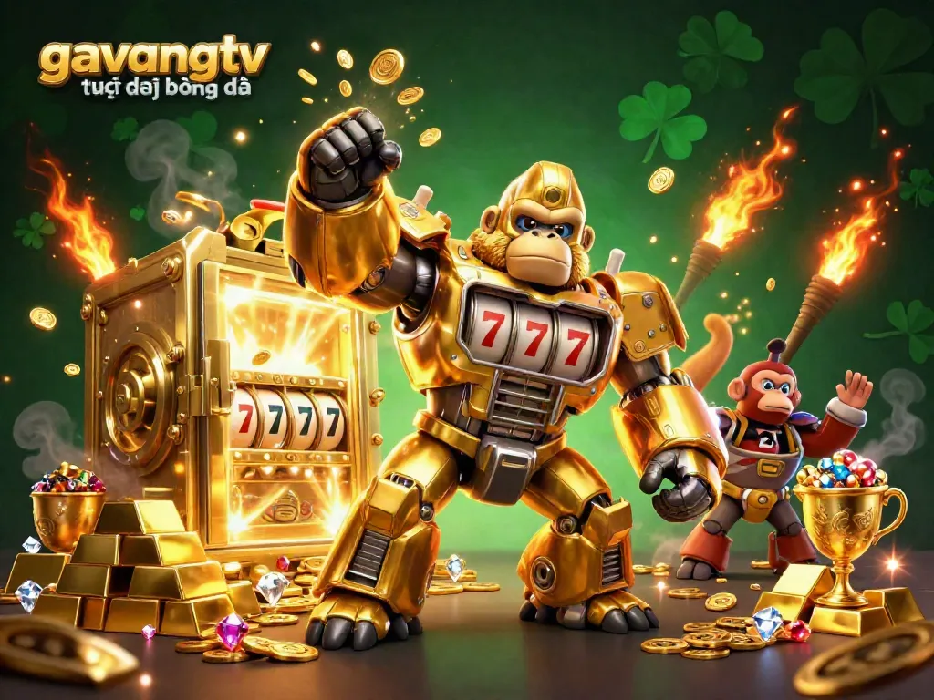 Experience exciting live matches with gavangtv trực tiếp bóng đá, featuring vibrant 3D characters and casino elements.