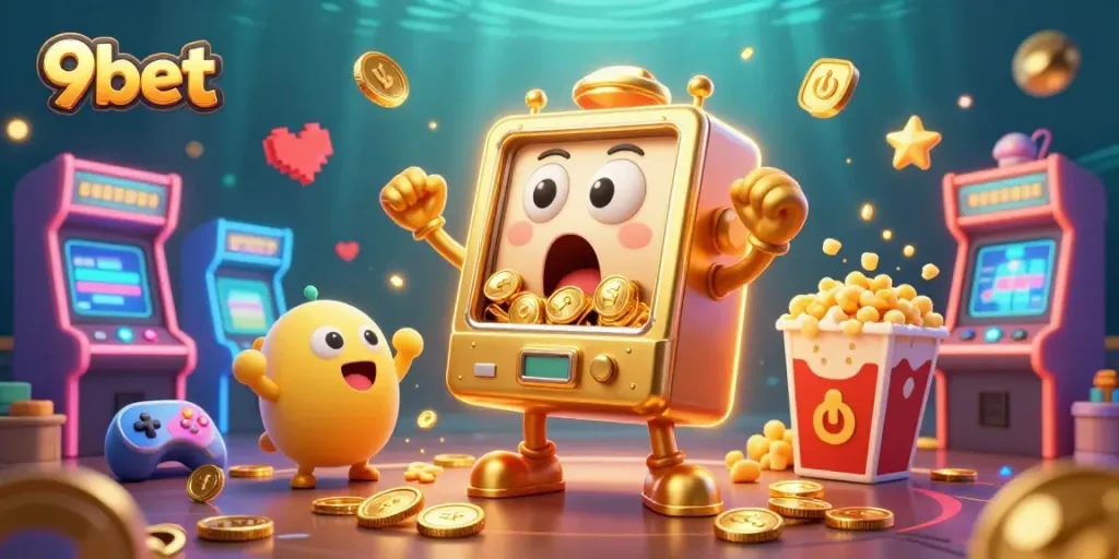 Experience thrilling wins at 9bet with a dynamic scene of animated slot machines celebrating jackpots.