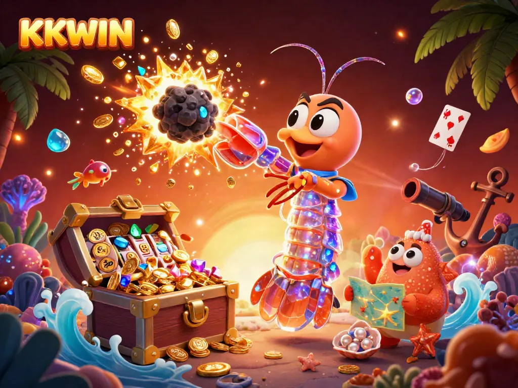 Experience thrilling gameplay with KKWIN as a galactic samurai shrimp, bursting through treasures in a colorful casino adventure.