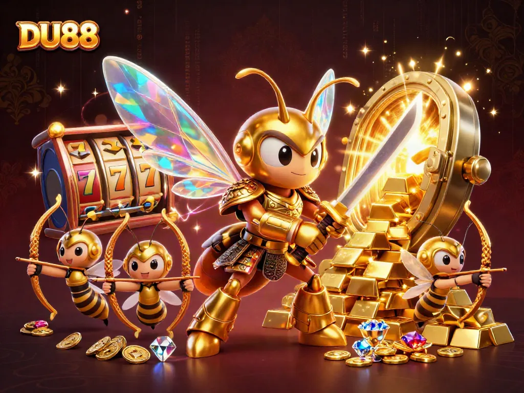 Engage with thrilling dynamics on DU88, featuring a golden hornet samurai amid rich casino elements.