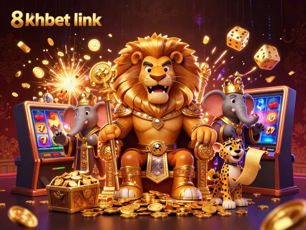 Engage with the vibrant 8xbet link gaming scene featuring majestic characters and thrilling casino elements.