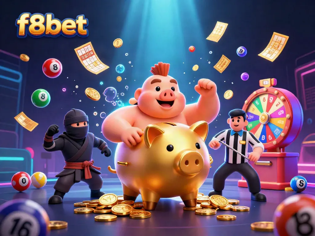 Experience thrilling gameplay with f8bet's dynamic 3D casino illustration featuring animated characters and vibrant elements.