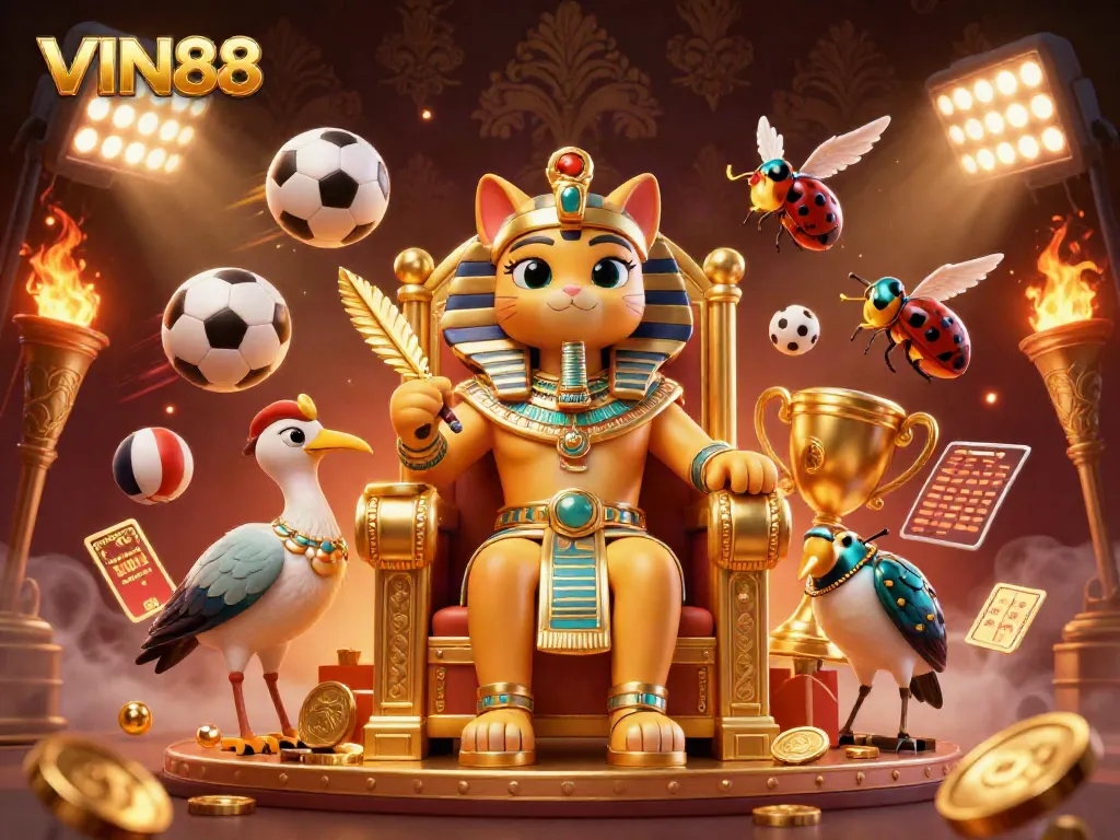 Experience VIN88's dynamic gaming atmosphere with vibrant characters and sports elements in action.