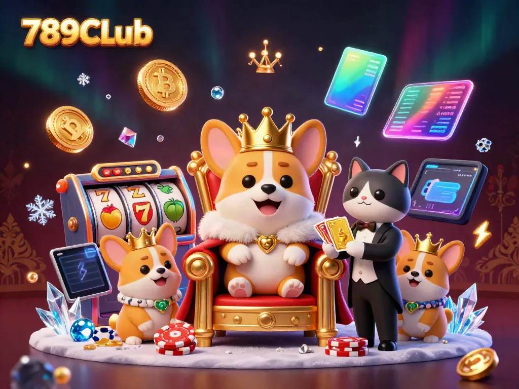 Immerse in excitement at 789CLub with a royal corgi, butler, and gaming elements enhancing the casino scene.