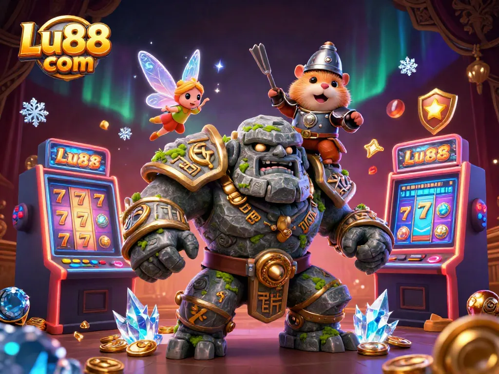 Engage in thrilling slot action at Lu88 com with exciting characters in a magical casino scene.
