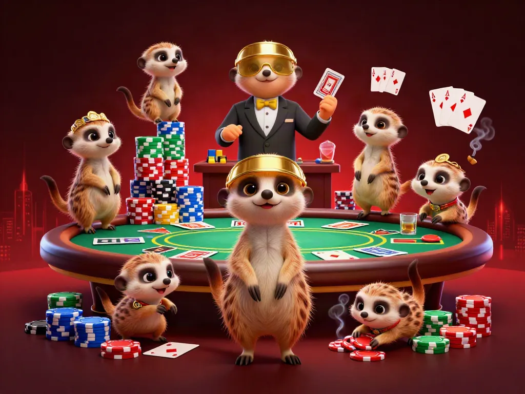 Engage in thrilling poker with BM88 meerkats at a vibrant casino scene.