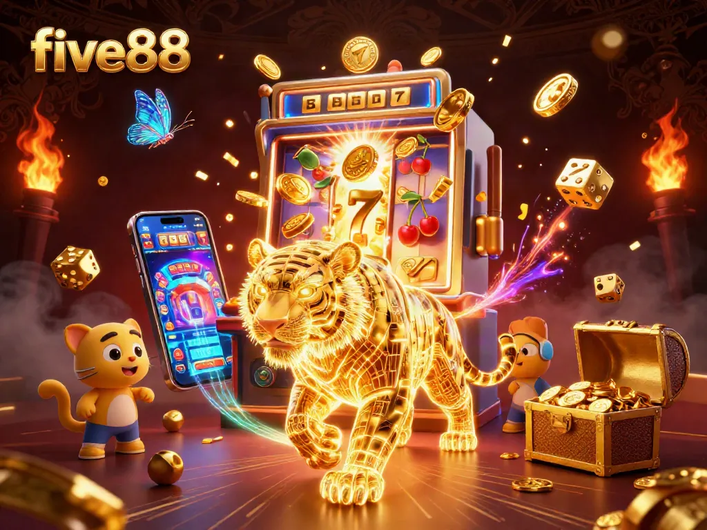 Experience thrilling gaming excitement with five88 at a vibrant digital casino scene.