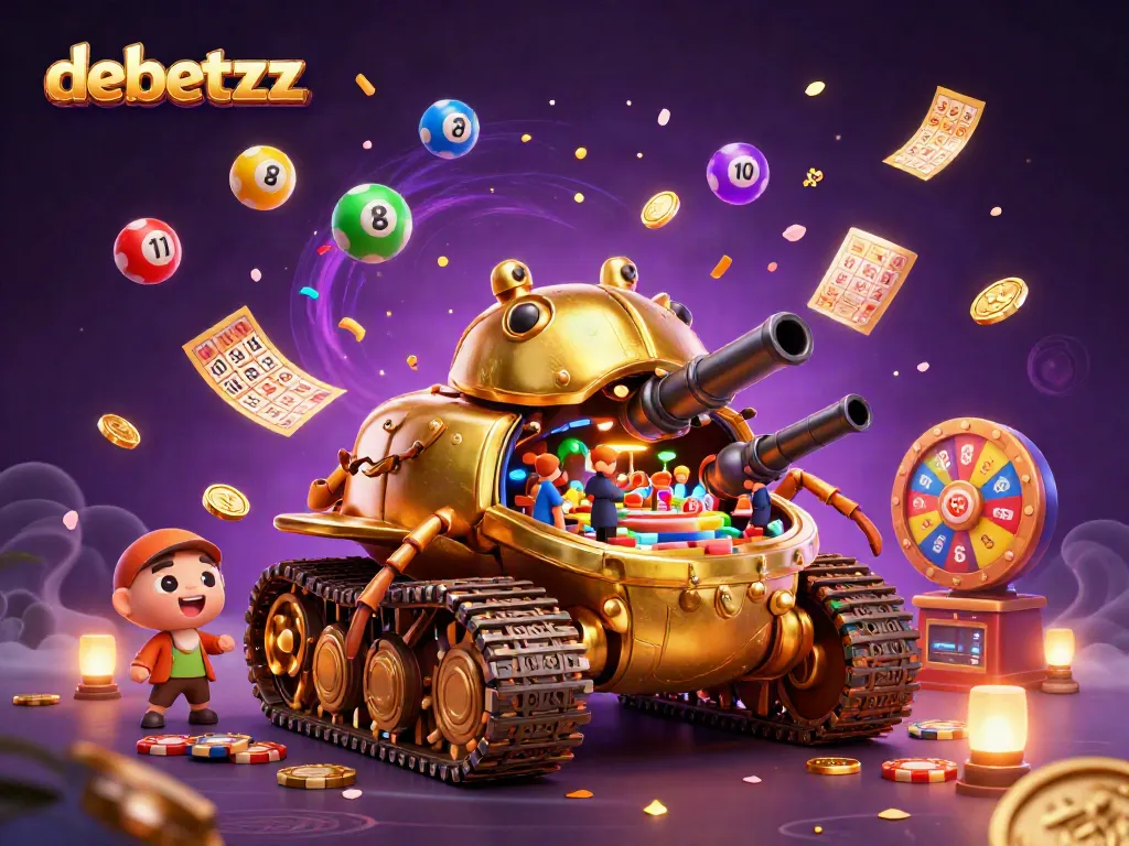 Experience excitement with debetzz in a vibrant 3D casino illustration filled with fun gaming elements.