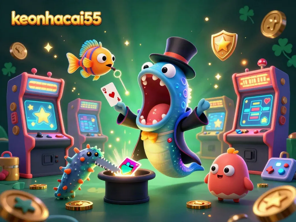 Engage with keonhacai55 featuring a magical underwater casino scene full of playful characters and vibrant gaming elements.