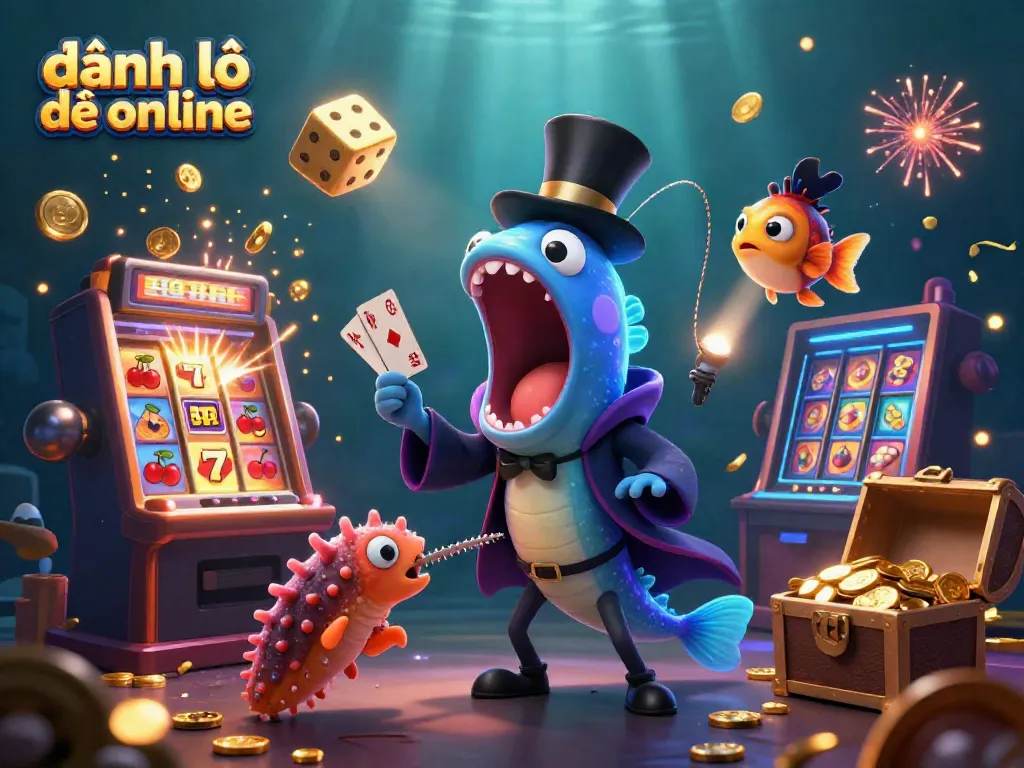 Experience the excitement of đánh lô đề online with a vibrant underwater casino scene featuring animated sea creatures.