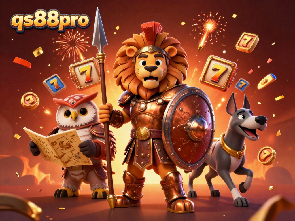 Experience excitement with qs88pro as a Spartan lion and friends engage in a casino jackpot adventure.