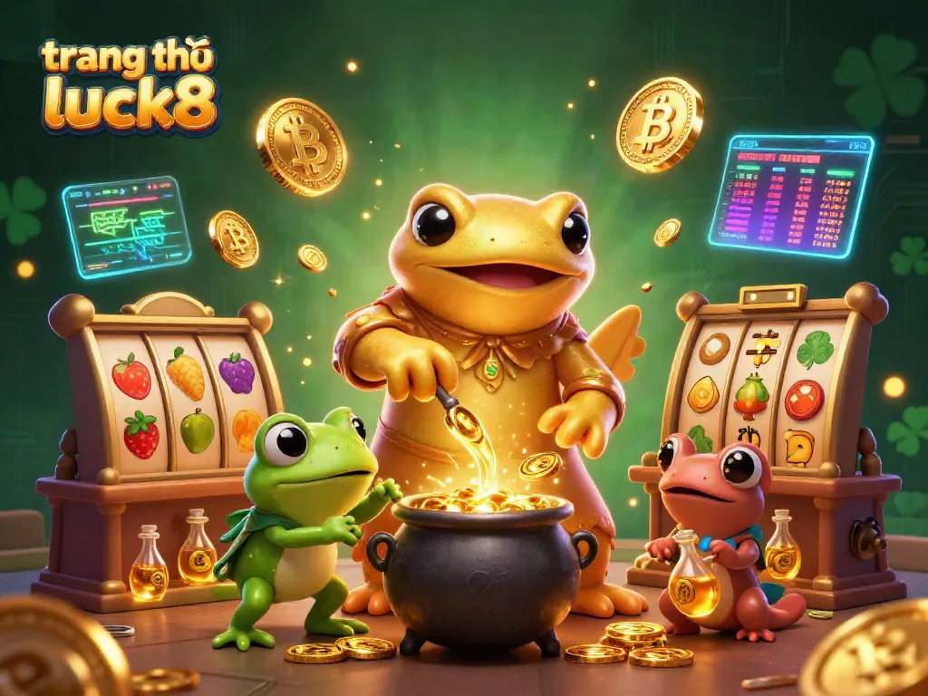 Engage with the vibrant slot reels and gold coins featured on trang chủ luck8, illustrating an exciting online gambling atmosphere.