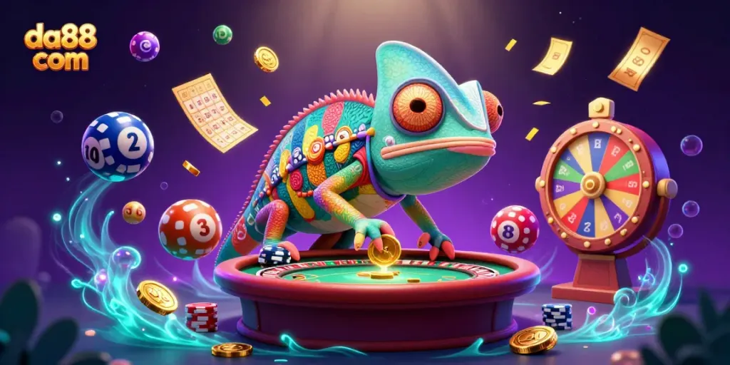 Experience the excitement of da88 com with a vibrant casino scene featuring colorful game elements.