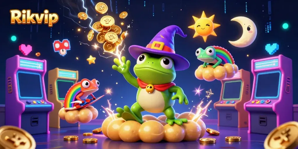 Rikvip engages players with a vibrant battle of luck and skill, overflowing with golden coins and gaming excitement.